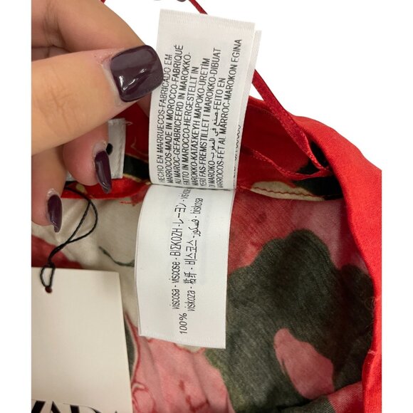 Zara Womens satin Skirt Medium M Red Floral Printed Midi Length 8702/069 NWT - Picture 7 of 15